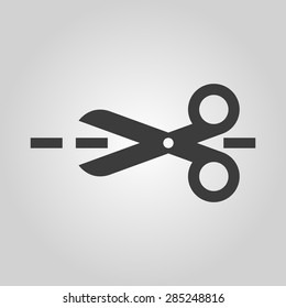 The Scissors Icon. Cut Here Symbol. Flat Vector Illustration