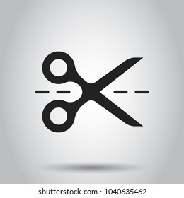 Scissors icon with cut line. Scissor vector illustration.