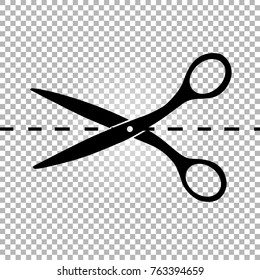 Scissors icon with cut line. Scissor vector illustration