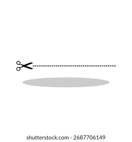 Icono de tijeras con signo de línea de corte con sombra