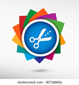 Scissors icon with cut lines color icon, vector illustration. Flat design style