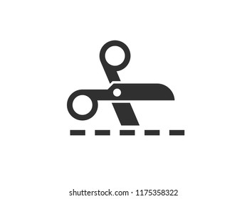 Scissors icon with cut lines isolated on white backgrouns. Vector symbol