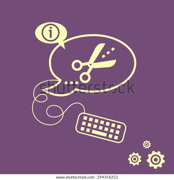 Scissors icon with cut lines and keyboard design\
elements. Line icons for application development, web page coding\
and programming, creative\
process