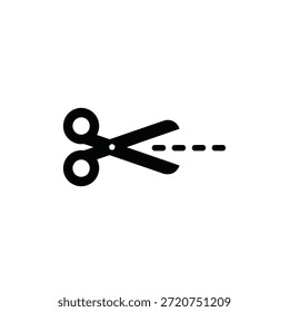 Icono de tijeras con líneas cortadas. Perfecto para diversas necesidades de diseño, desde proyectos artesanales hasta aplicaciones de Web. Este icono representa la acción de corte y la precisión.
