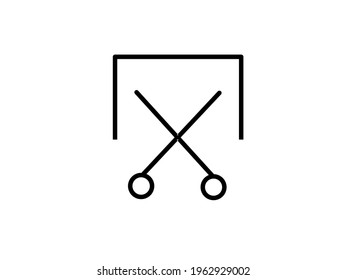 Icono de tijeras. Símbolo de marca de corte en color negro redondo. Vector
