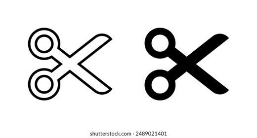 Scissors icon. Cut symbol. Paper clippers vector illustration. Simple line shears sign. Hairdresser pictogram. Black filled scissors icon isolated.