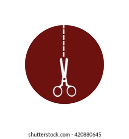 Scissors icon cut vector illustration. Red circle. Red button