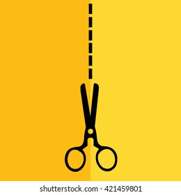 Scissors icon cut vector illustration. Yellow background
