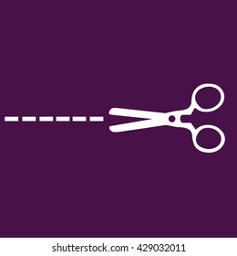 Scissors icon cut vector. Purple background