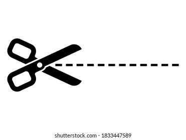 Icono de tijeras con línea de corte aislada en fondo blanco. Ilustración del vector