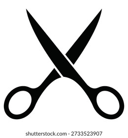 Ícone de tesoura, corte, ferramenta. Gráfico preto e branco para temas de artesanato, escritório e papelaria.