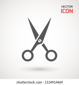 Scissors icon. Cutting scissors icon. Vector illustration. Isolated on white background. Web design element.
