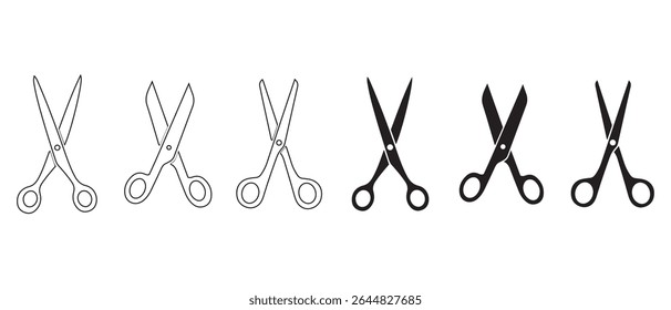 Scissors icon design, Simple scissor silhouettes in different styles, clippers icon set.