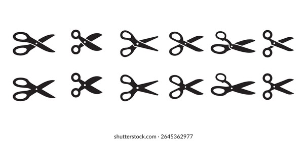 Scissors icon design, Simple scissor silhouettes in different styles, clippers icon set.