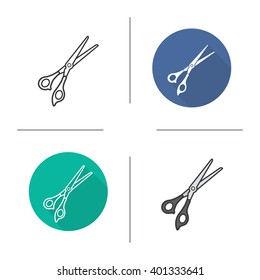 Scissors icon. Flat design, linear and color styles. Hairdresser sign. Isolated vector illustrations