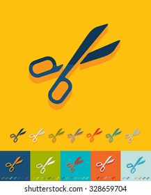 scissors icon in flat design with long shadows. Vector illustration