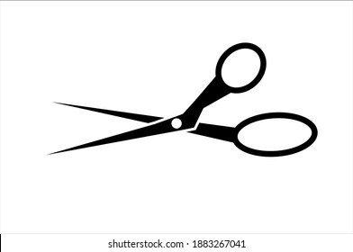 Scissors icon. Flat style. Scissor for textile, hair, paper. Black and white colors. Logo. Stock vector illustration on white isolated background.