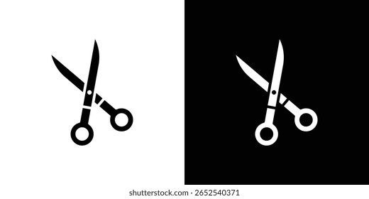 Scissors icon in flat version on black and white background