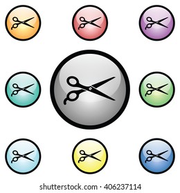 Scissors Icon Glass Button Icon Set