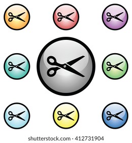Scissors Icon Glass Button Icon Set