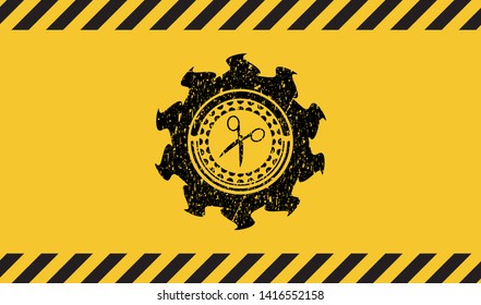 scissors icon grunge warning sign emblem. Vector Illustration. Detailed.