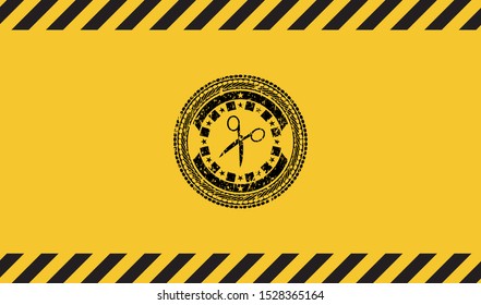 scissors icon grunge warning sign emblem. Vector Illustration. Detailed.