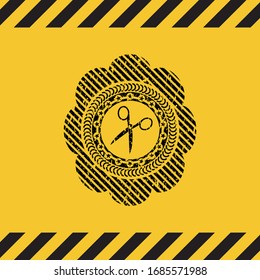 scissors icon grunge warning sign emblem. Vector Illustration. Detailed.