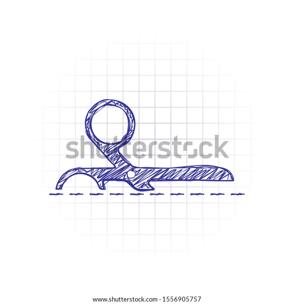 scissors icon. Hand drawn\
sketched picture with scribble fill. Blue ink. Doodle on white\
background