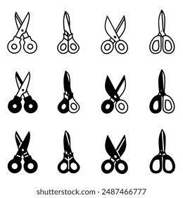 Scissors icon illustration collection.  Black and white design icon for business. Stock vector.