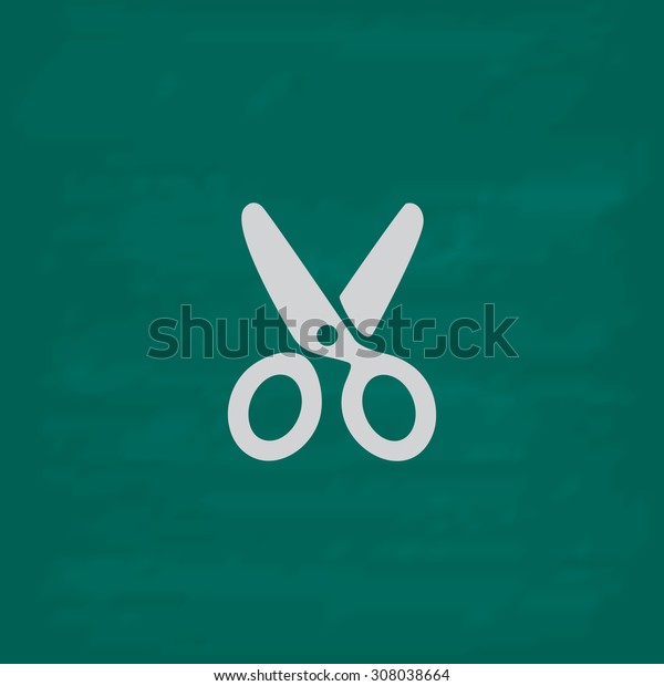 Scissors. Icon. Imitation draw with white chalk on\
green chalkboard. Flat Pictogram and School board background.\
Vector illustration\
symbol