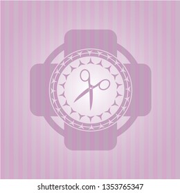 scissors icon inside badge with pink background