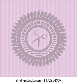 scissors icon inside badge with pink background