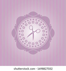 scissors icon inside badge with pink background