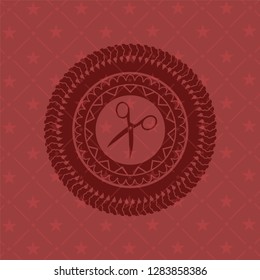 scissors icon inside badge with red background
