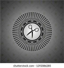 scissors icon inside black badge