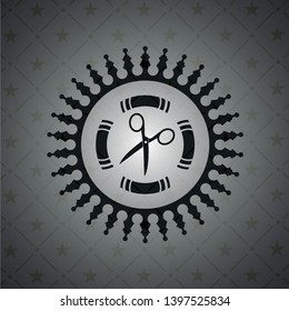 scissors icon inside black badge