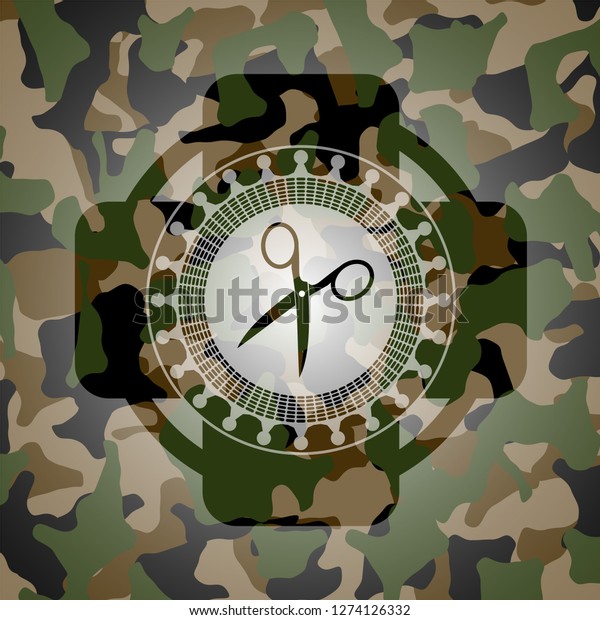 scissors icon inside\
camouflage texture