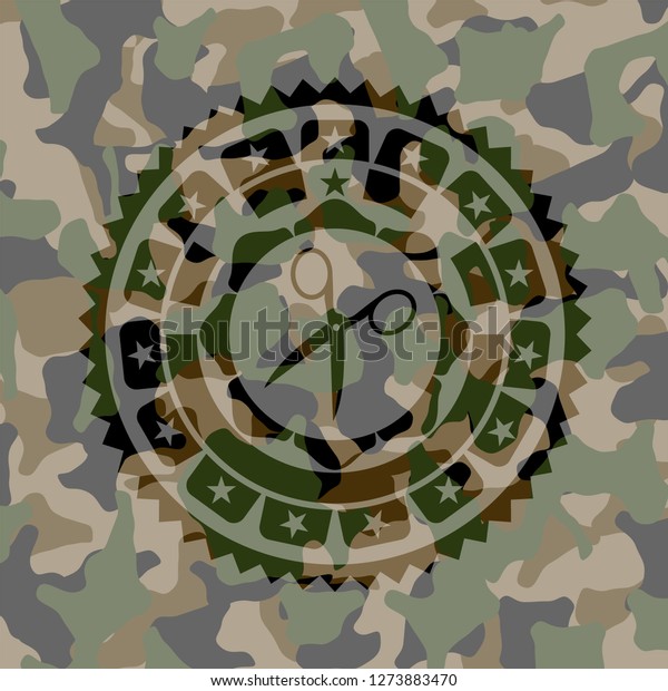 scissors icon inside
camouflaged emblem