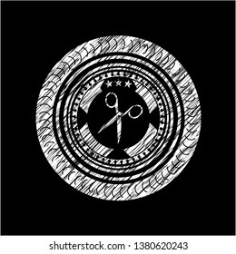 scissors icon inside chalkboard emblem