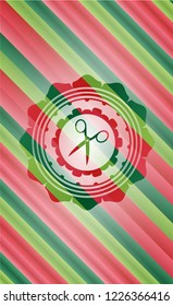 scissors icon inside christmas badge background.