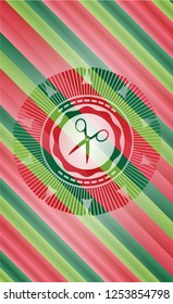 scissors icon inside christmas badge.
