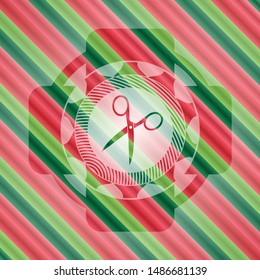 scissors icon inside christmas emblem background.