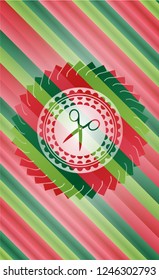 scissors icon inside christmas style badge..