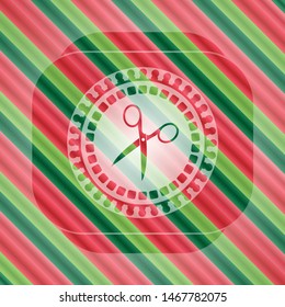 scissors icon inside christmas style emblem.