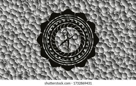scissors icon inside dark emblem with bubbles background. Retro. Vector Illustration. Detailed. 