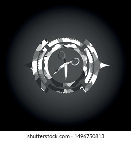 scissors icon inside grey camo texture