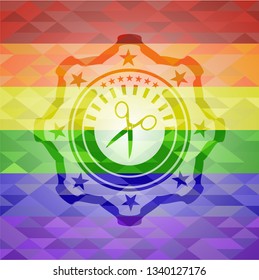 scissors icon inside lgbt colors emblem 