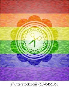 scissors icon inside lgbt colors emblem 