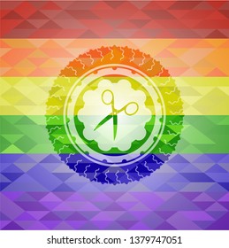 scissors icon inside lgbt colors emblem 