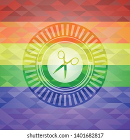 scissors icon inside lgbt colors emblem 